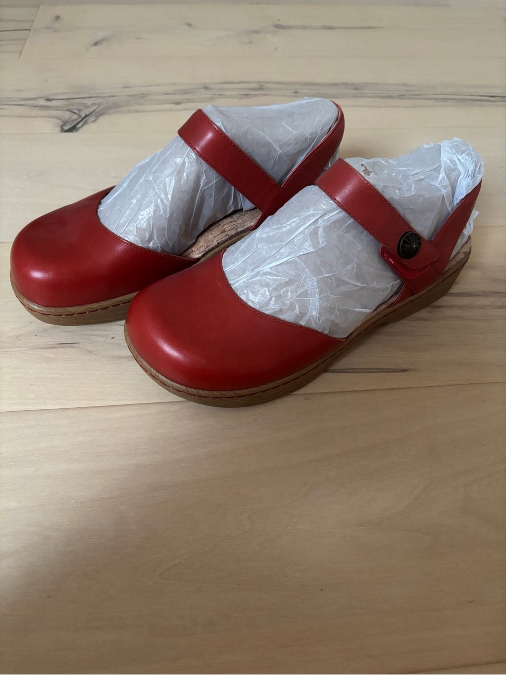 Alegria Red Leather Adjustable Comfort Opal Clog Slingback Wedge Sandals - Picture 14 of 16